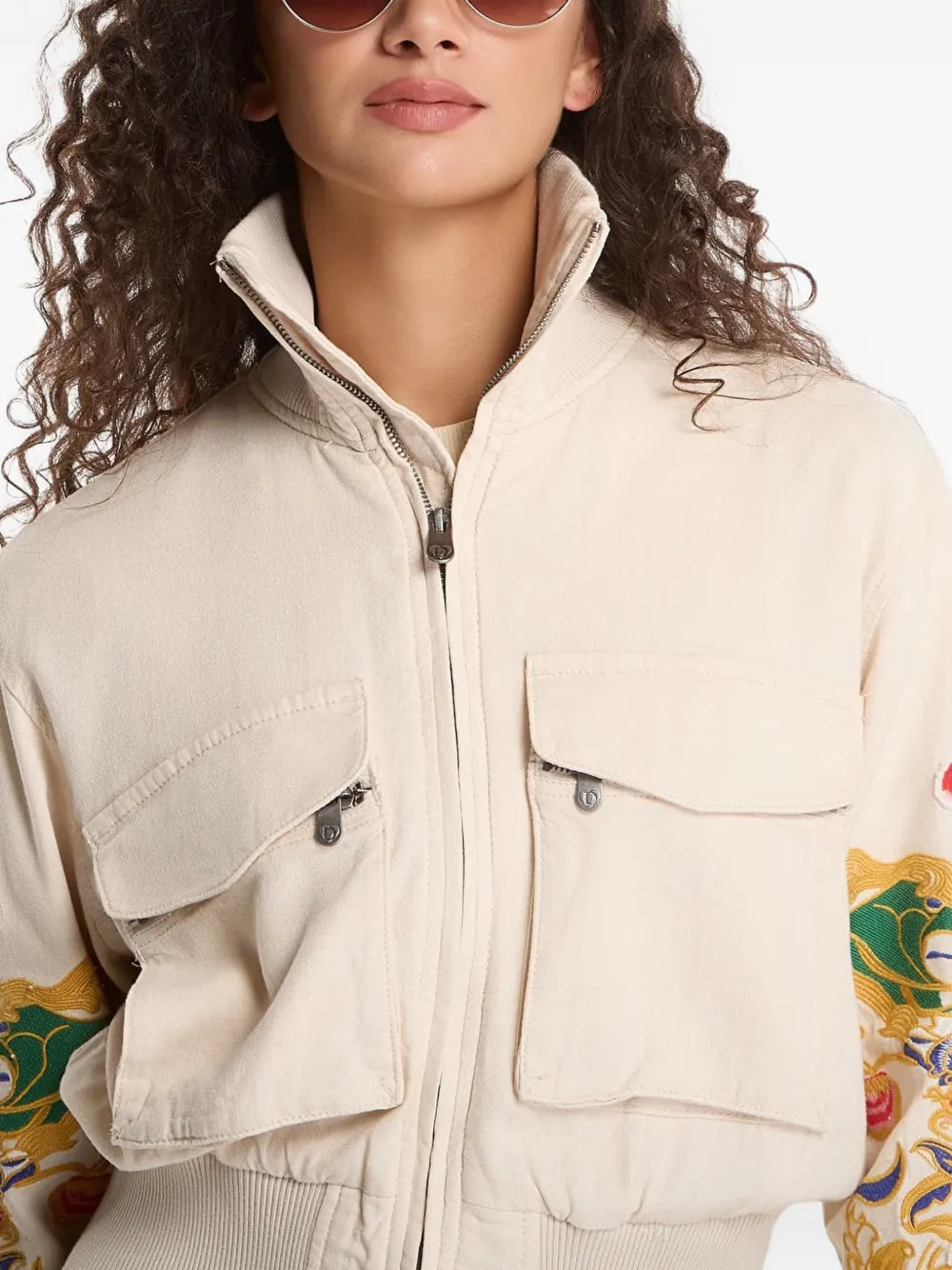Desigual Jack met geborduurde bloemen Beige