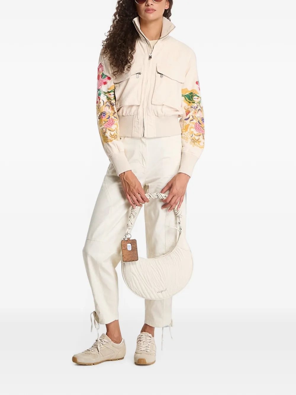 Desigual Jack met geborduurde bloemen Beige