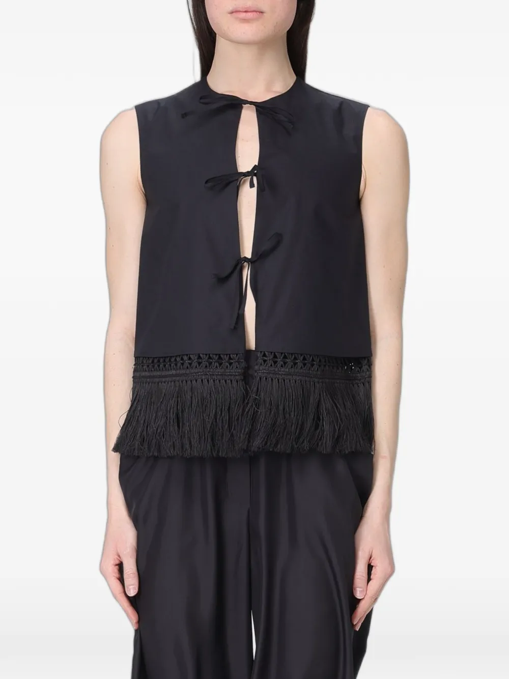 Ter Et Bantine fringe-trim front-tie gilet - Schwarz