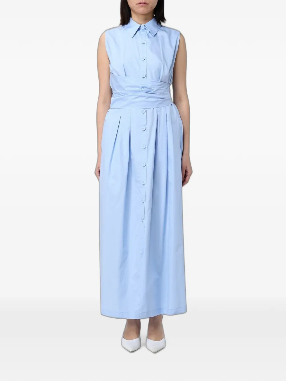 Hanita sleeveless pleated shirt maxi dress - Blu