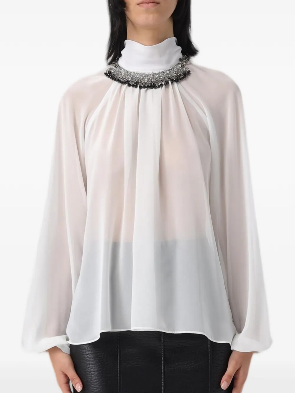 Hanita embellished high-neck blouse - Bianco