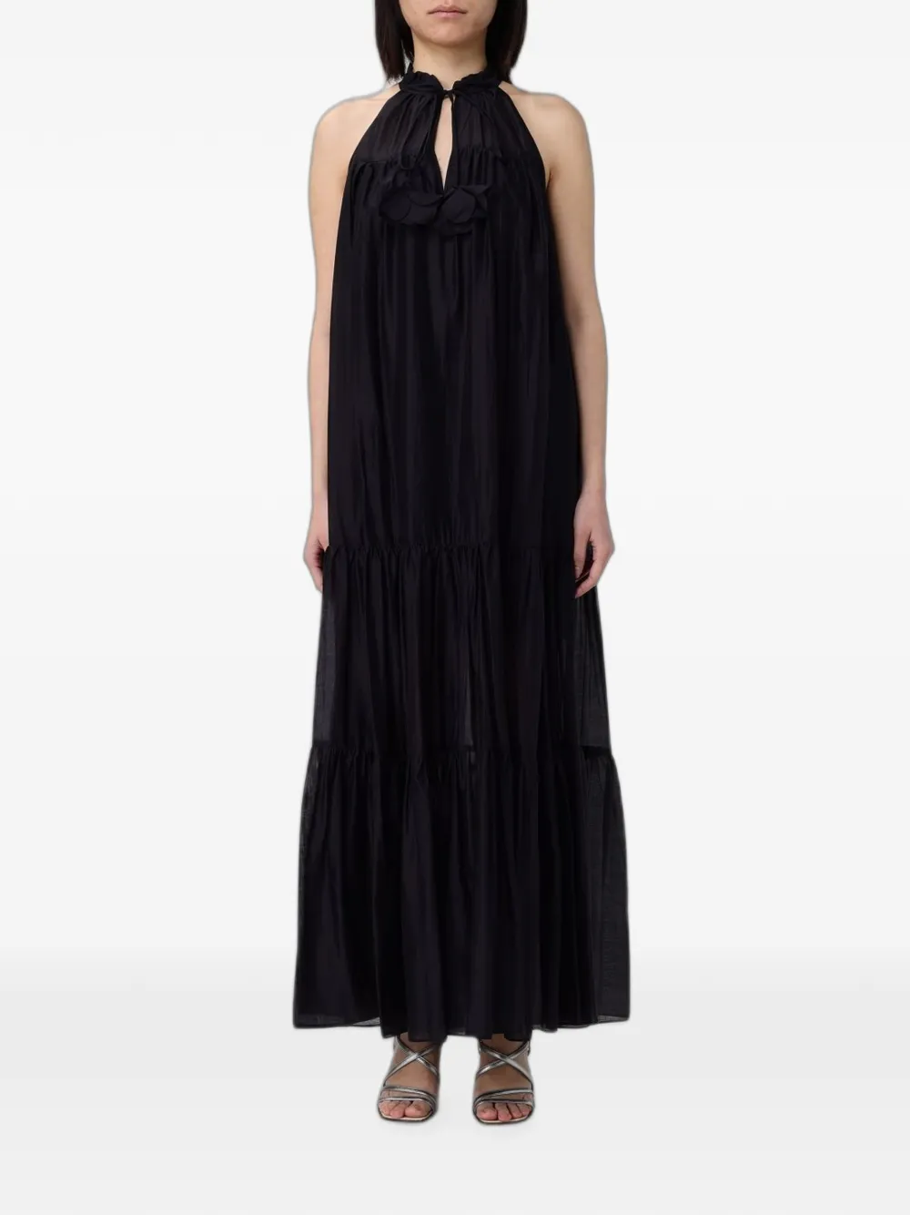 Hanita tiered floral-appliqué maxi dress - Nero