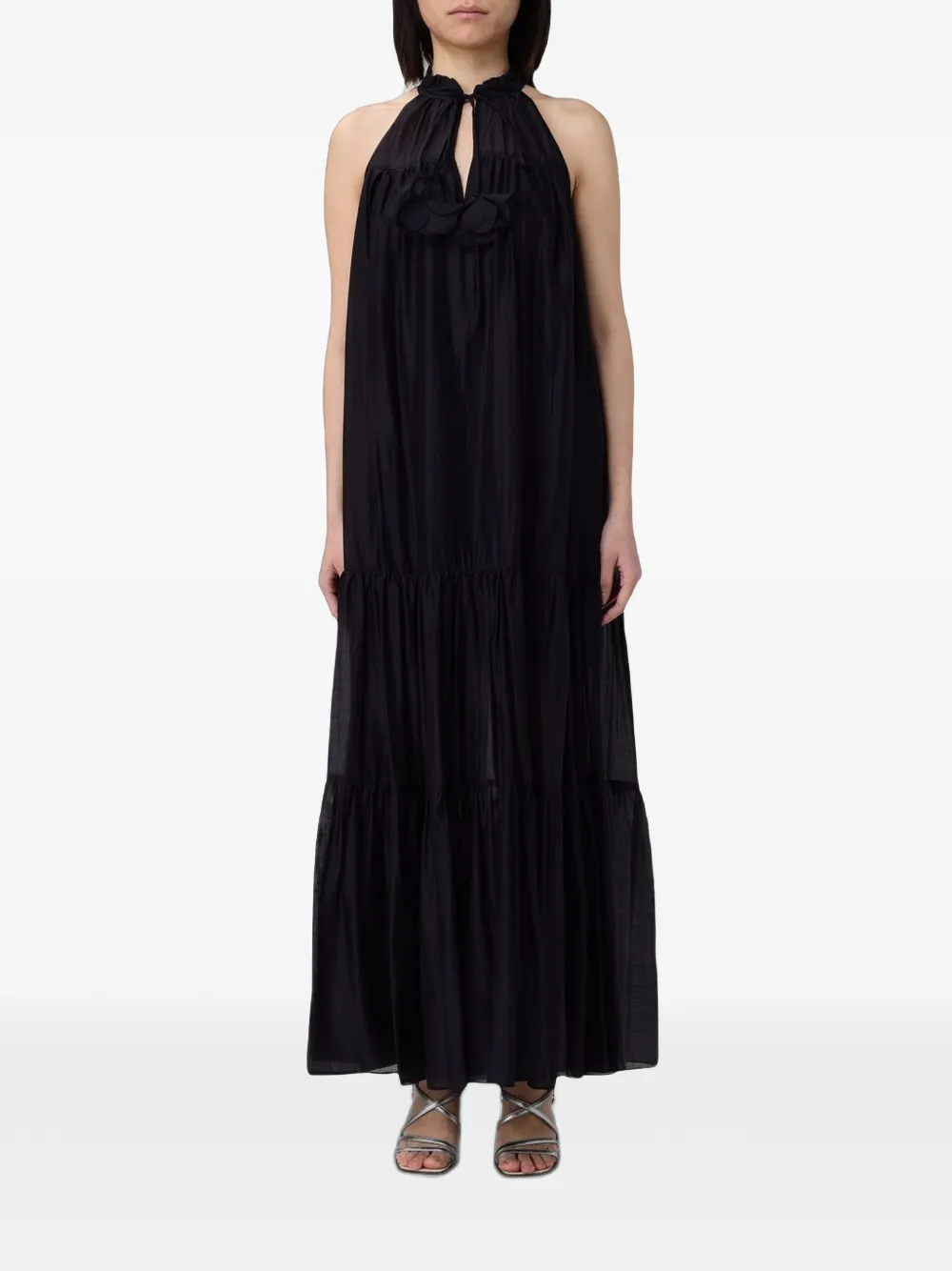 Hanita tiered floral-appliqué maxi dress
