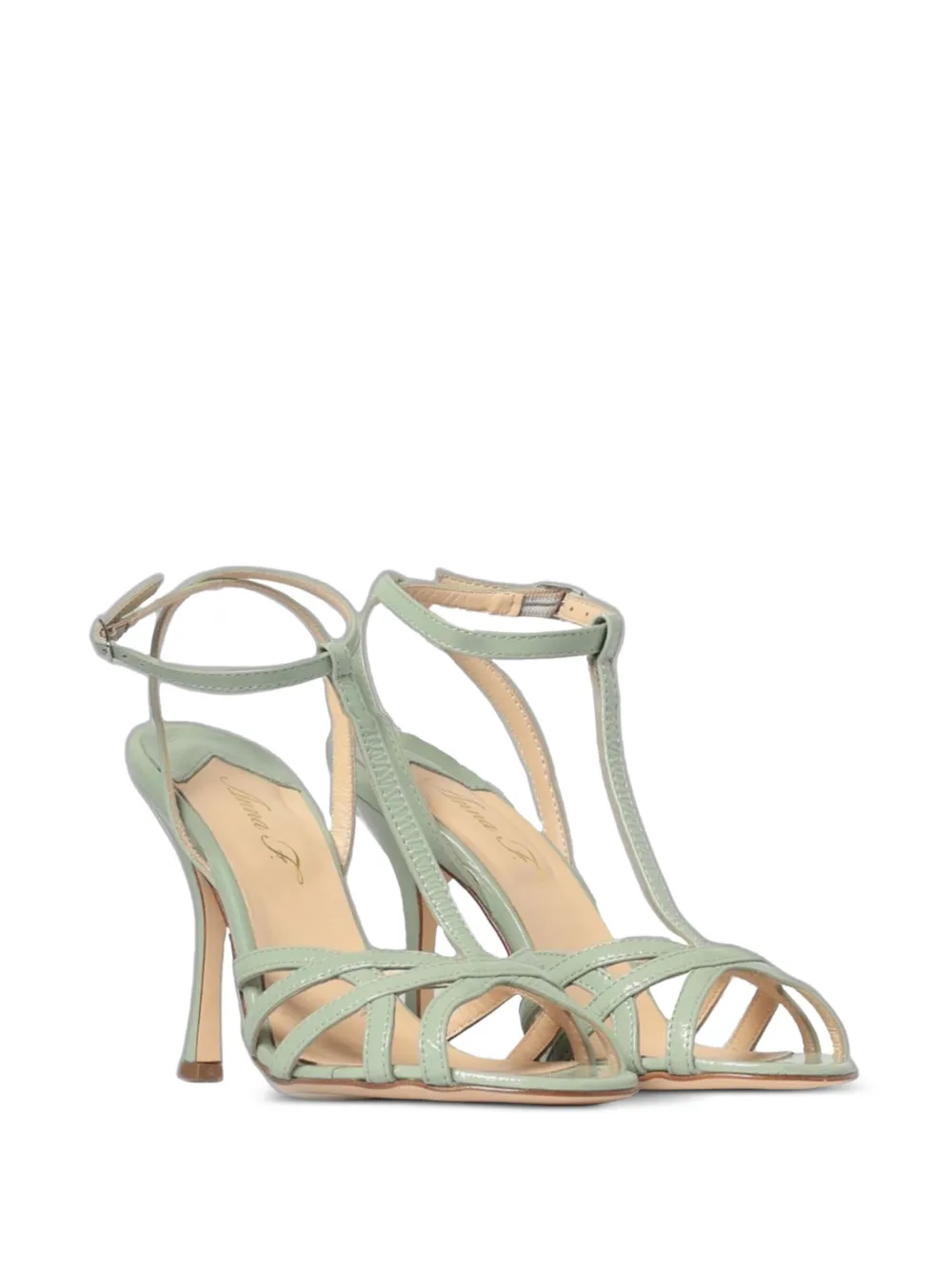 Anna F. patent-finish caged sandals Groen