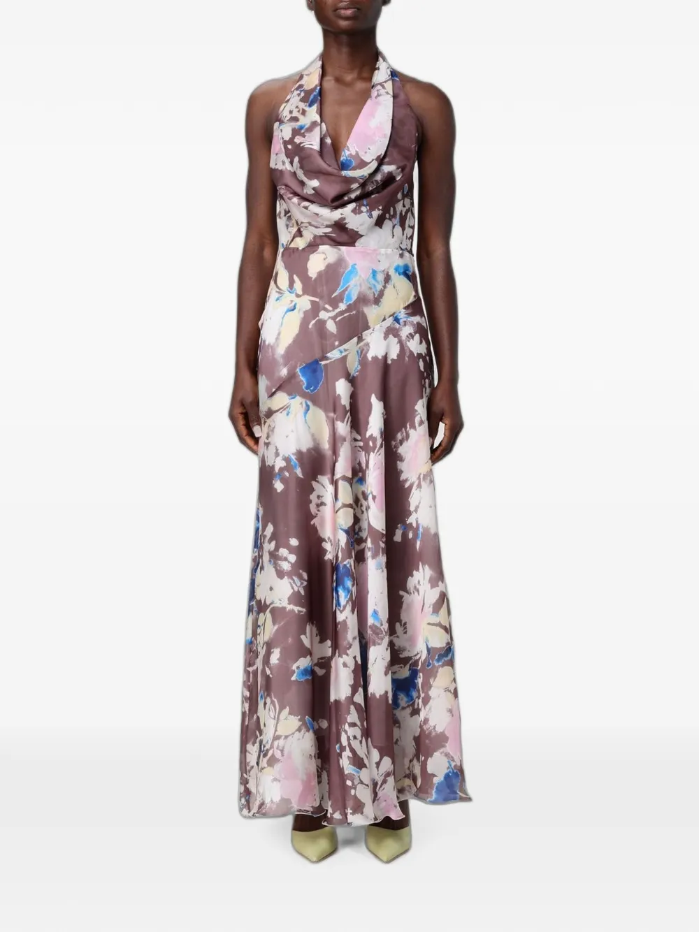 Hanita floral-print halterneck dress - Marrone