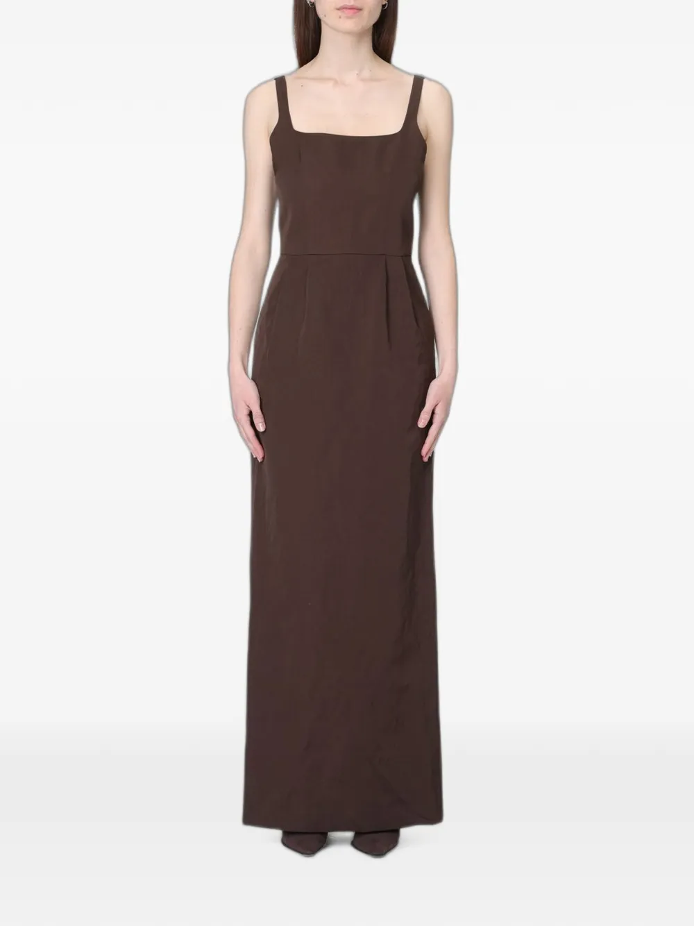 Ter Et Bantine pleated square-neck maxi dress - Marrone