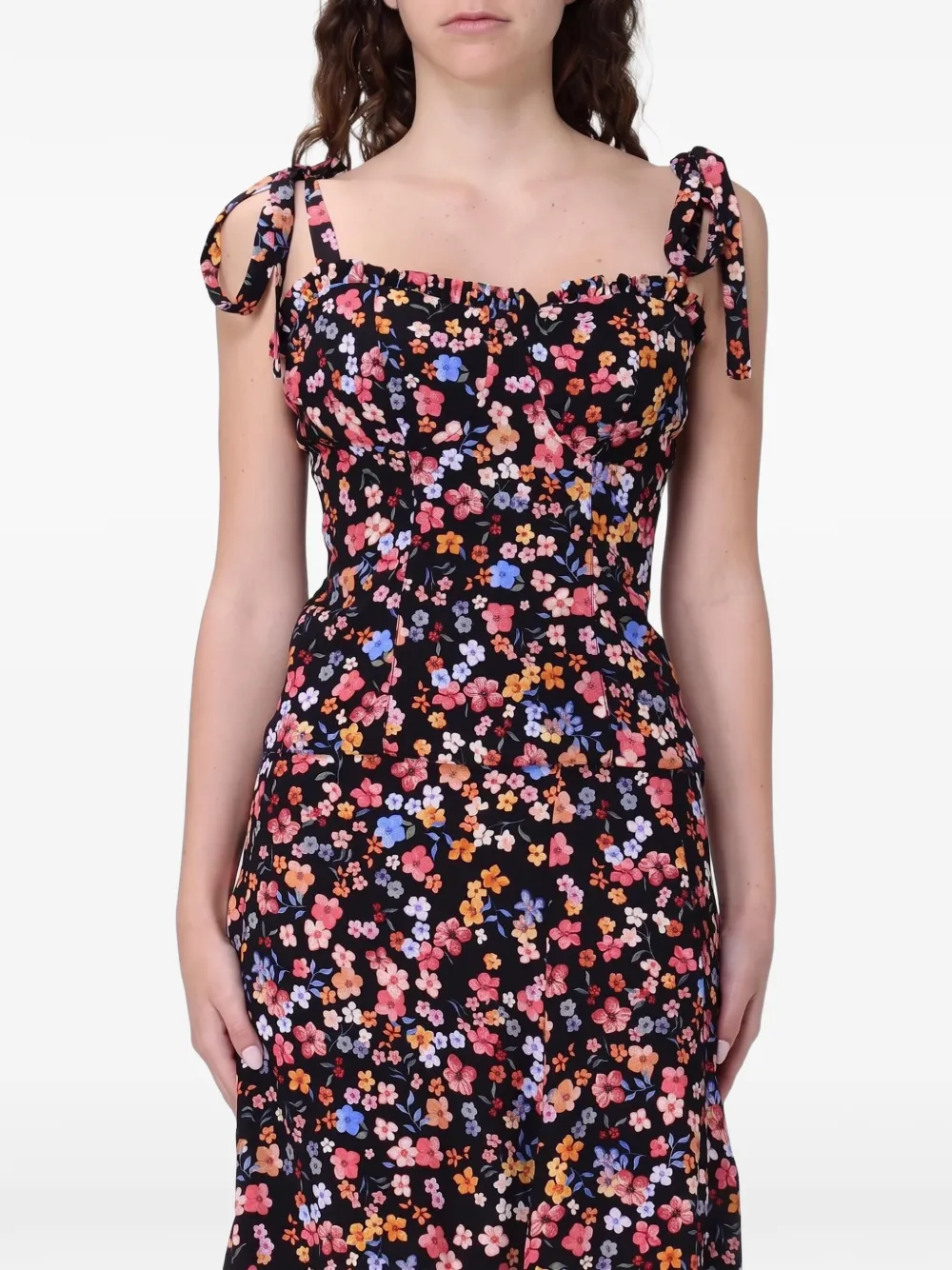 MAR DE MARGARITAS floral-print peplum mini dress - Nero