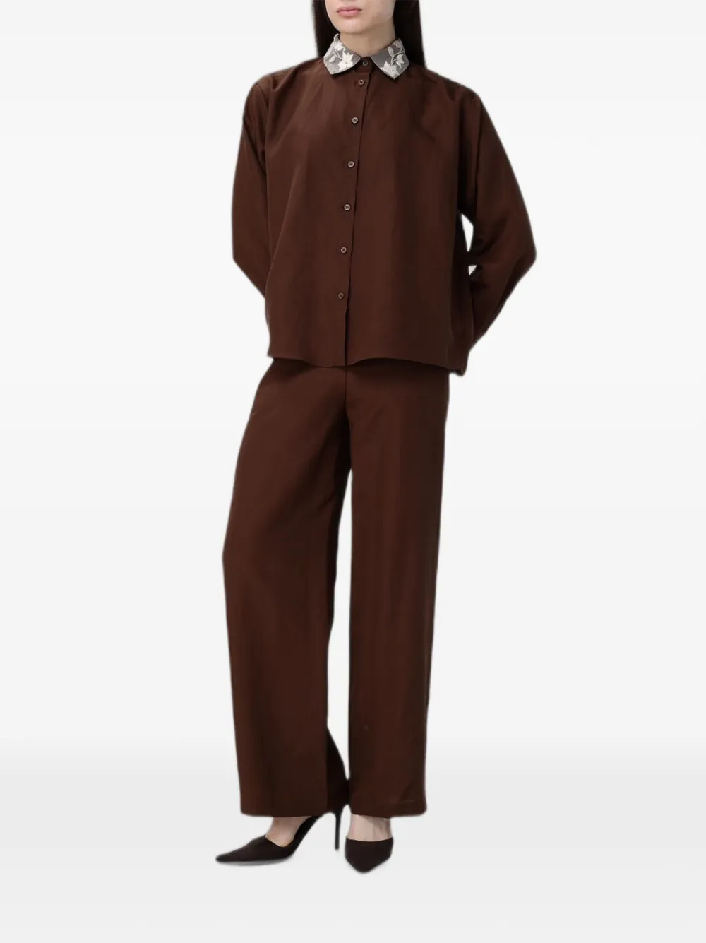 Hanita embroidered-collar shirt - Braun