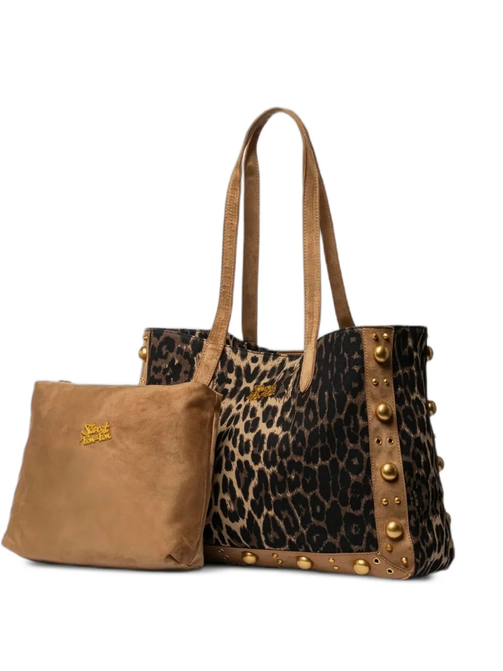 Secret Pon Pon leopard-print studded shoulder bag