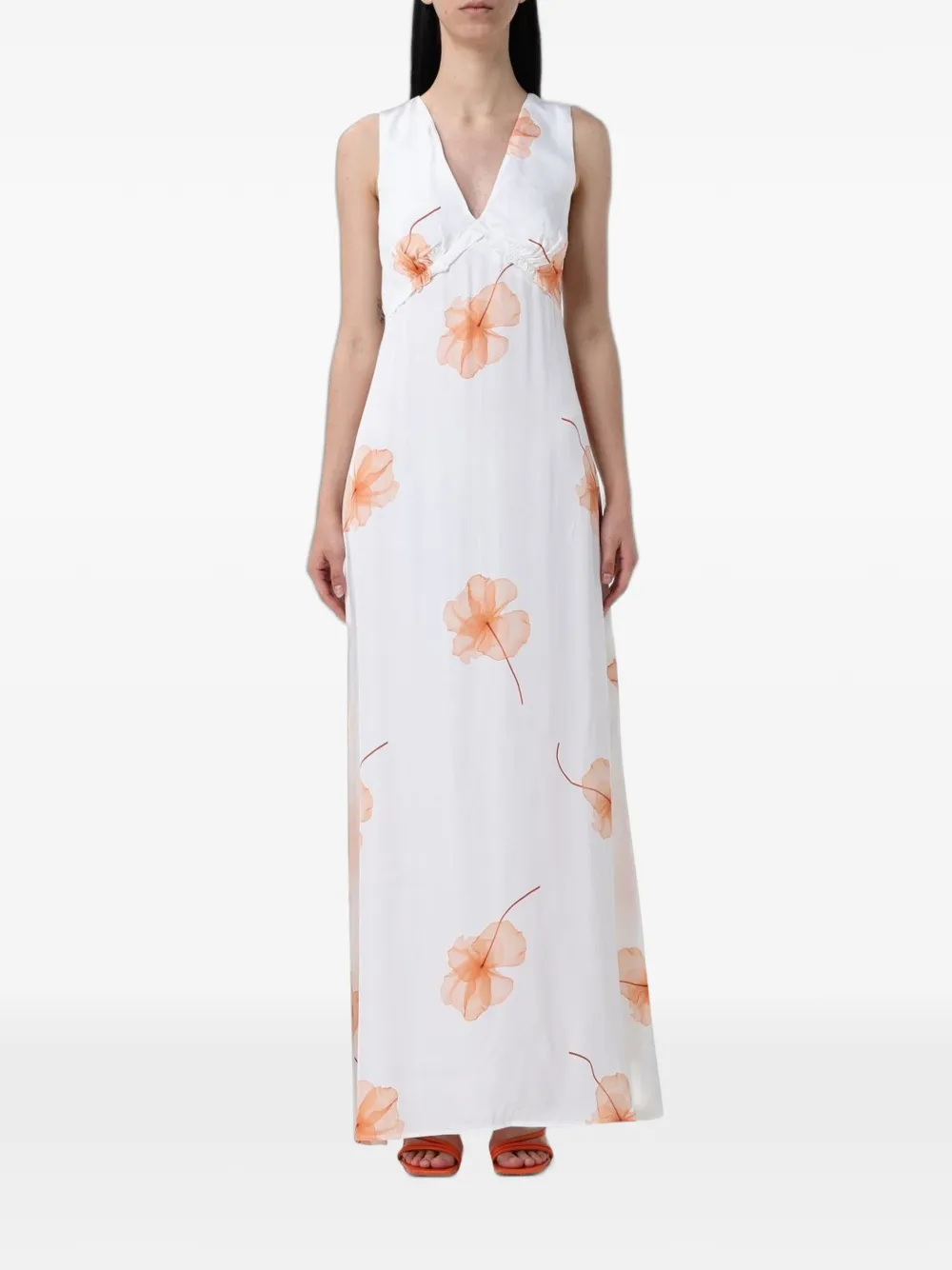 MAR DE MARGARITAS floral-print ruched maxi dress - White