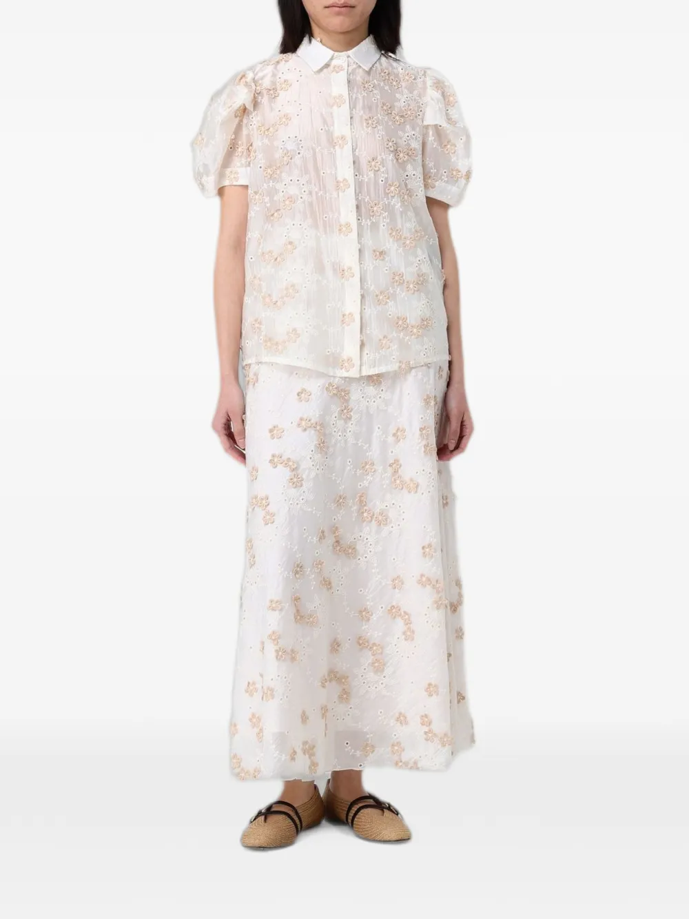 Hanita broderie-anglaise puff-sleeve shirt - Weiß