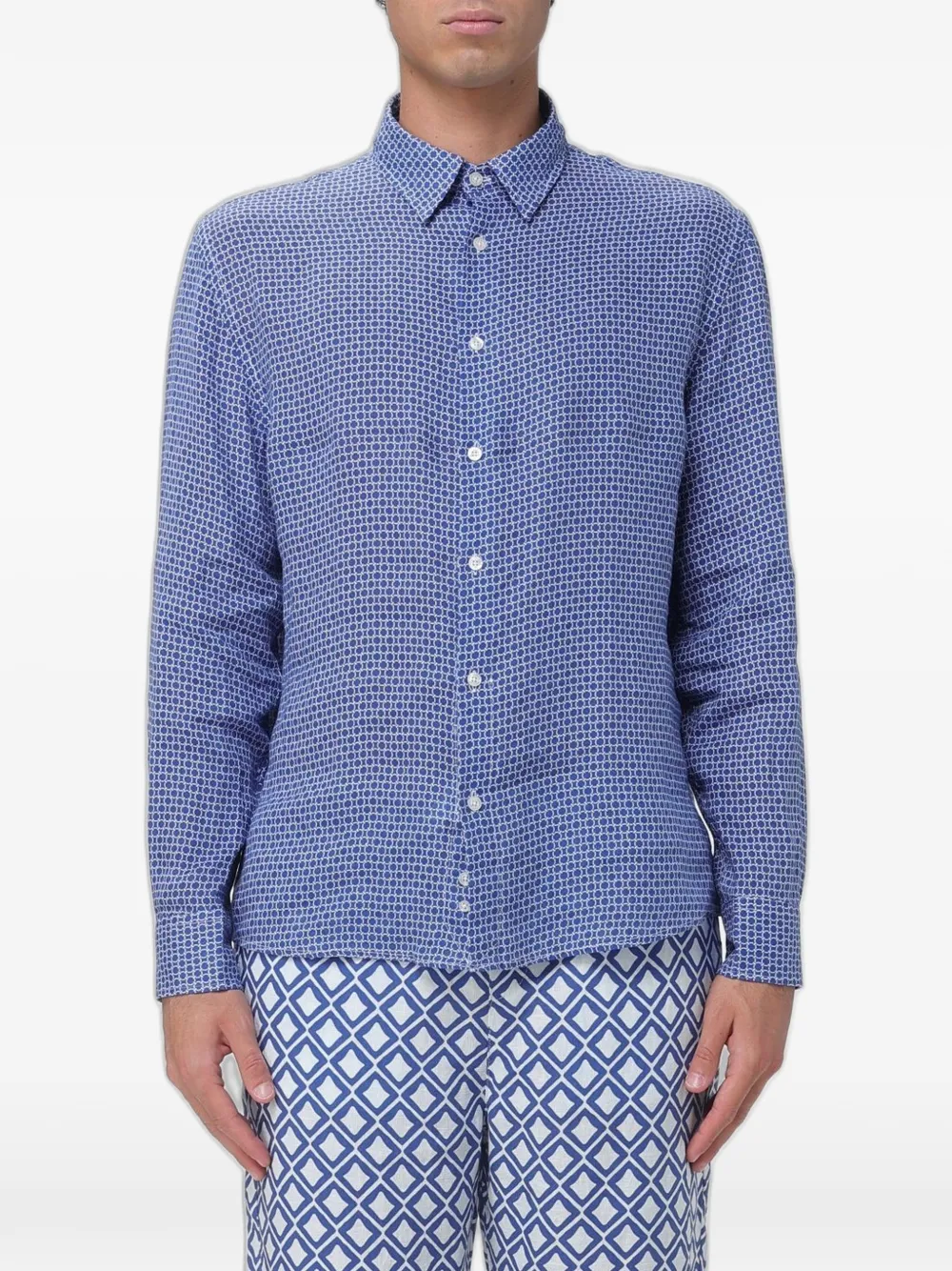 PENINSULA SWIMWEAR Luna geometric-print linen shirt - Blau