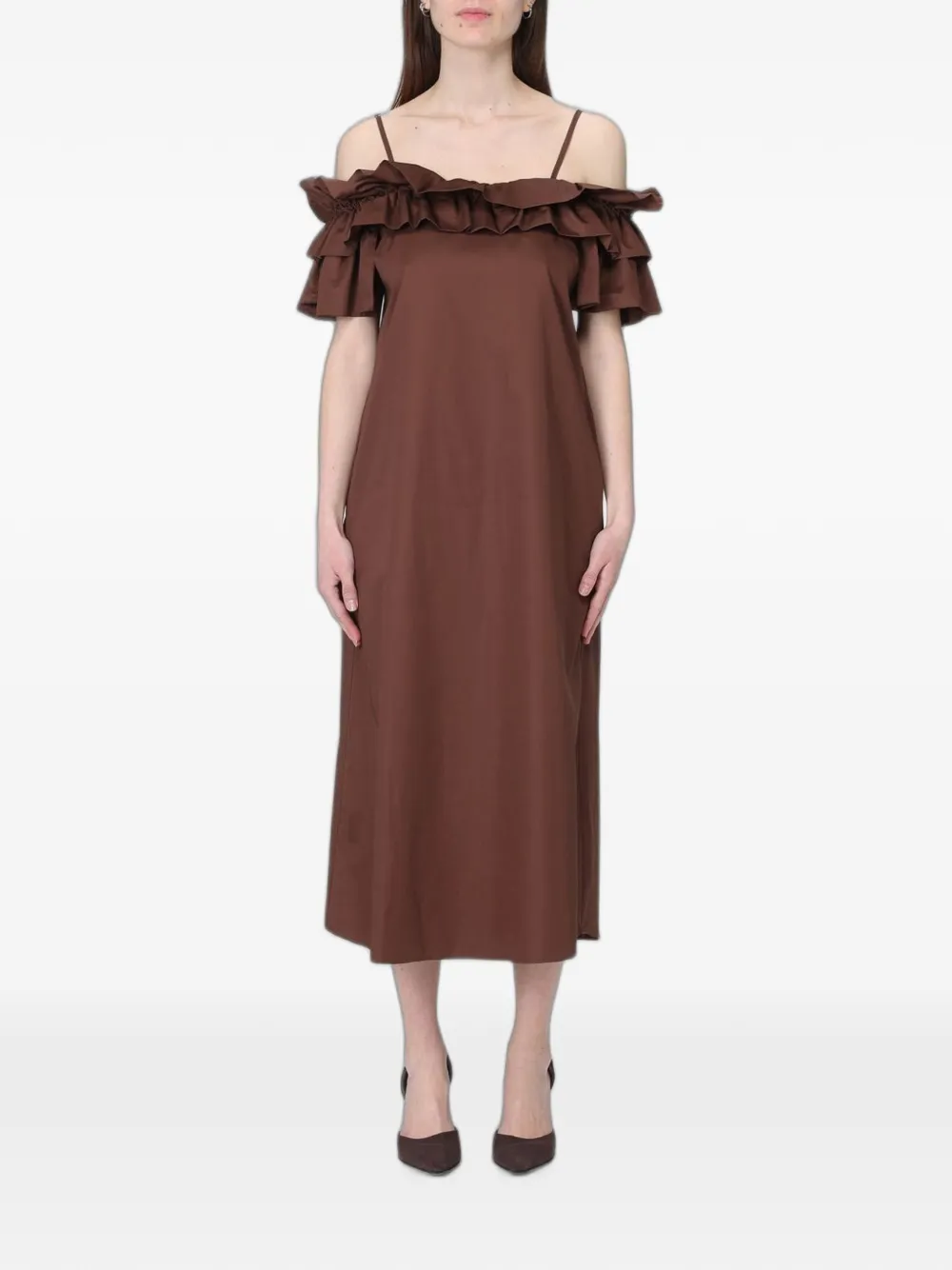 Hanita ruffled off-the-shoulder midi dress - Marrone