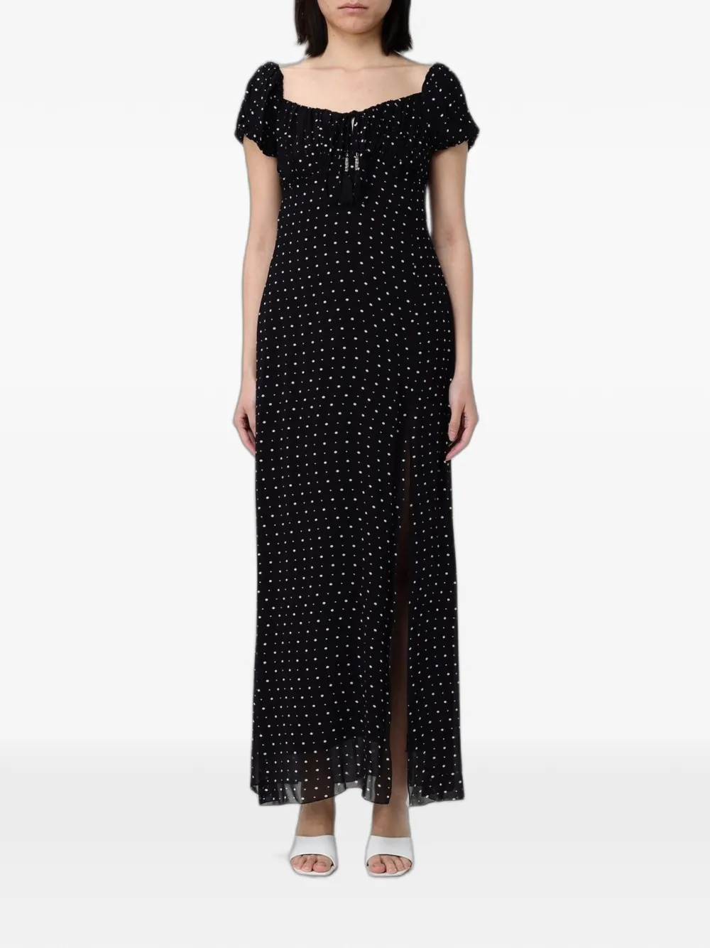 Hanita midi polka-dot side-slit dress - Nero