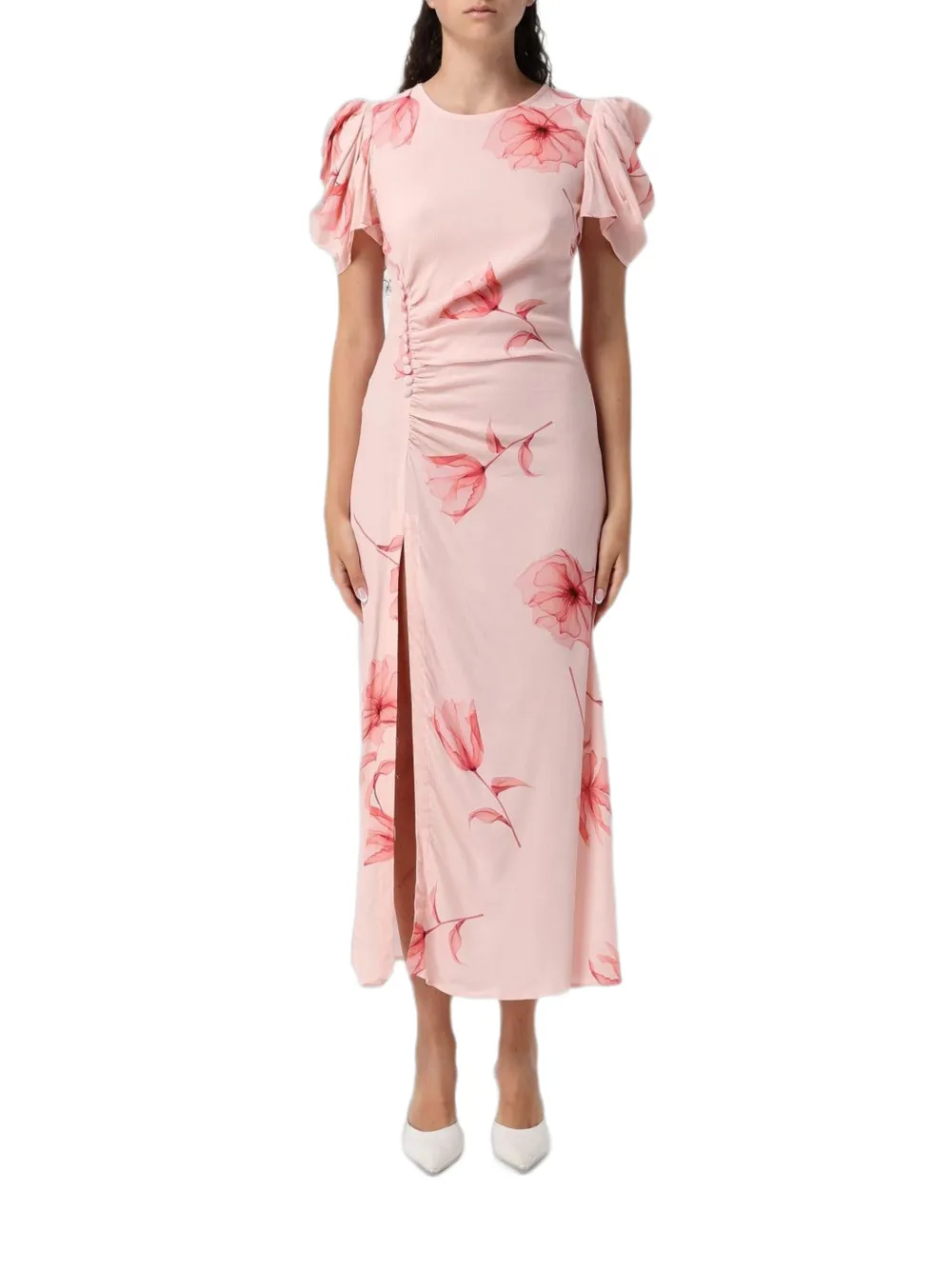 MAR DE MARGARITAS midi Kristel floral-print ruched dress - Rosa