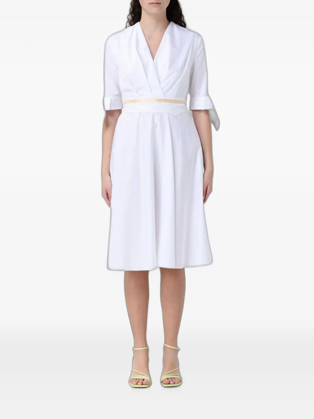 Hanita wrap-style tied-cuff dress - Bianco