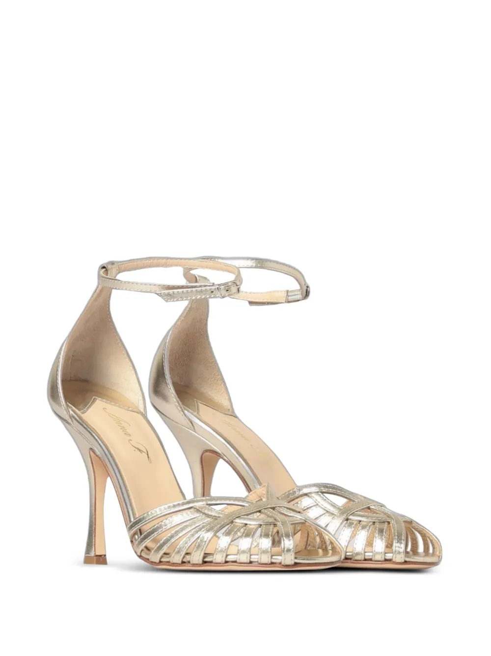 Anna F. laminated leather cage sandals Goud