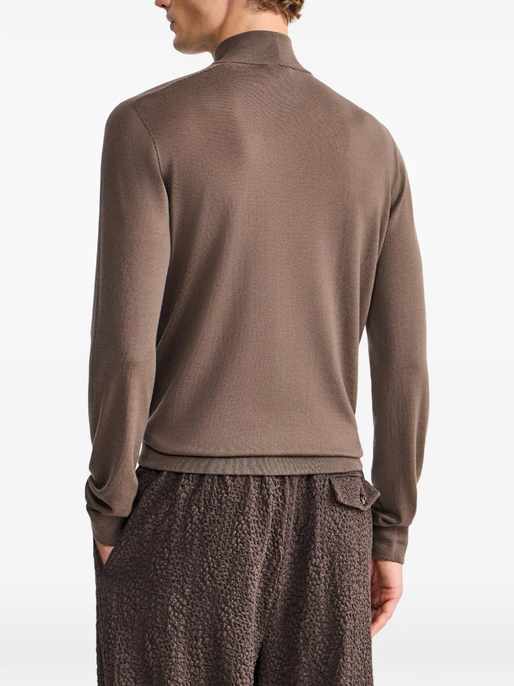 Giorgio Armani Sweater met geborduurd logo en hoge hals Bruin