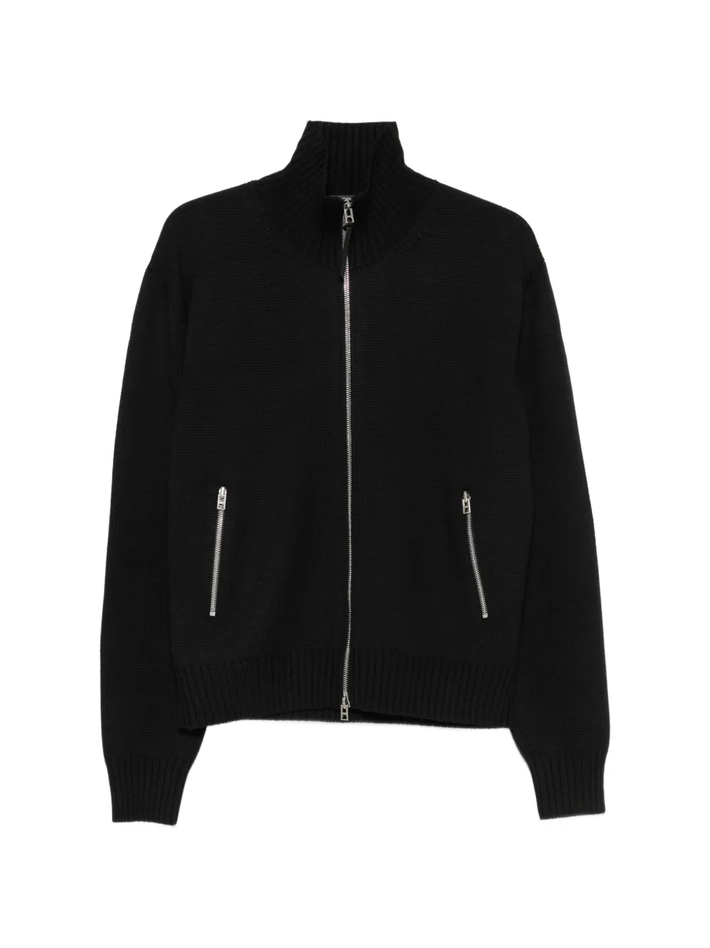 TOM FORD leather-patch zip-up cardigan - Black