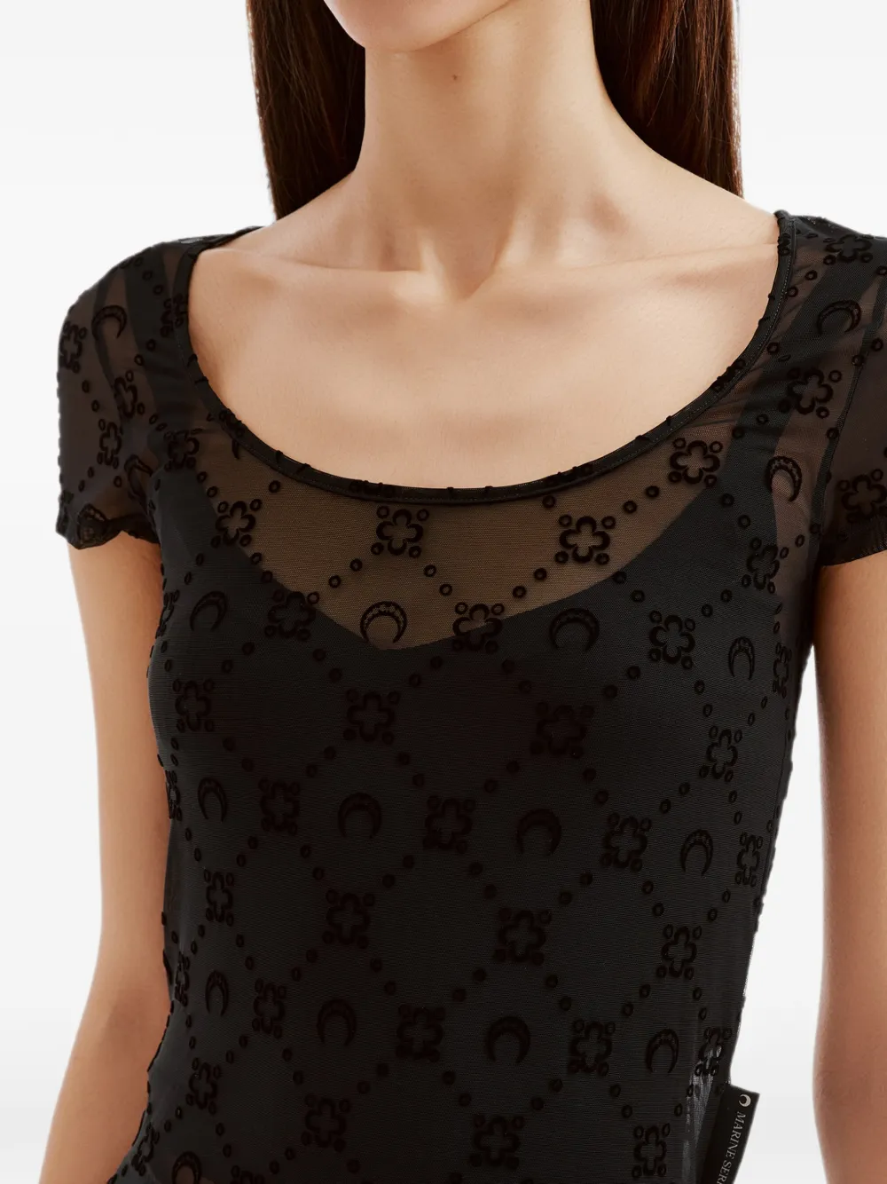 Marine Serre Gerecyclede mesh top met open hals Zwart