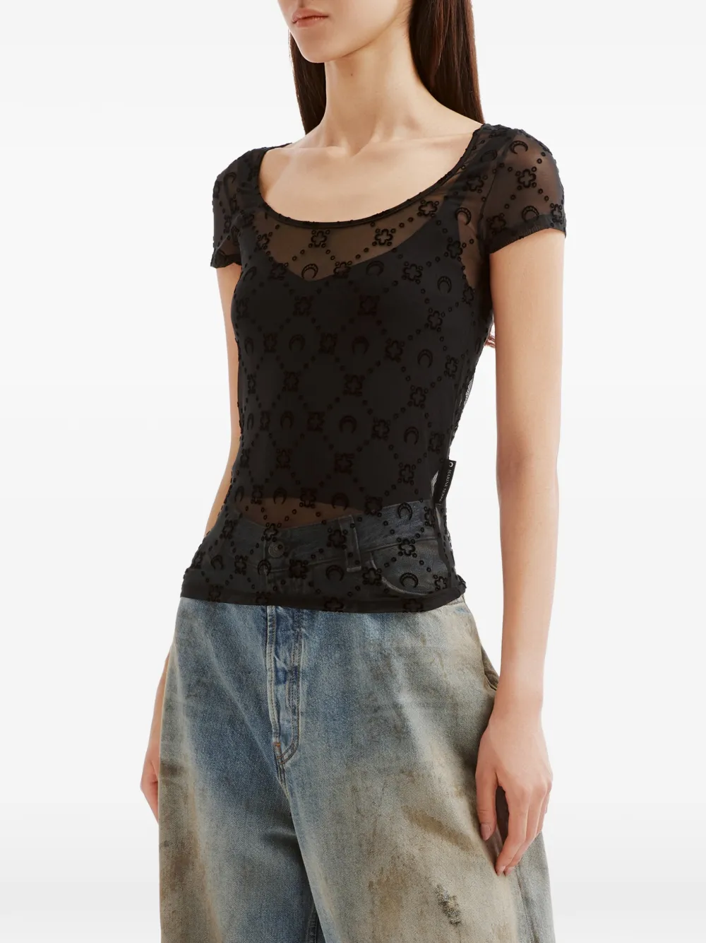 Marine Serre Moon Diamant mesh T-shirt - Schwarz