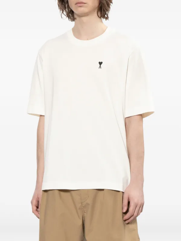 AMI Paris Ami De Coeur slogan-print T-shirt | Neutrals | FARFETCH