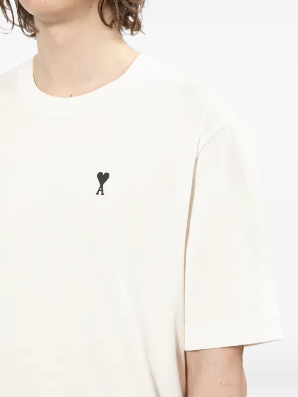 AMI Paris Ami De Coeur slogan-print T-shirt | Neutrals | FARFETCH
