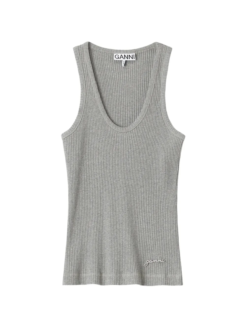 GANNI ribbed-knit logo-embroidered tank top - Grigio