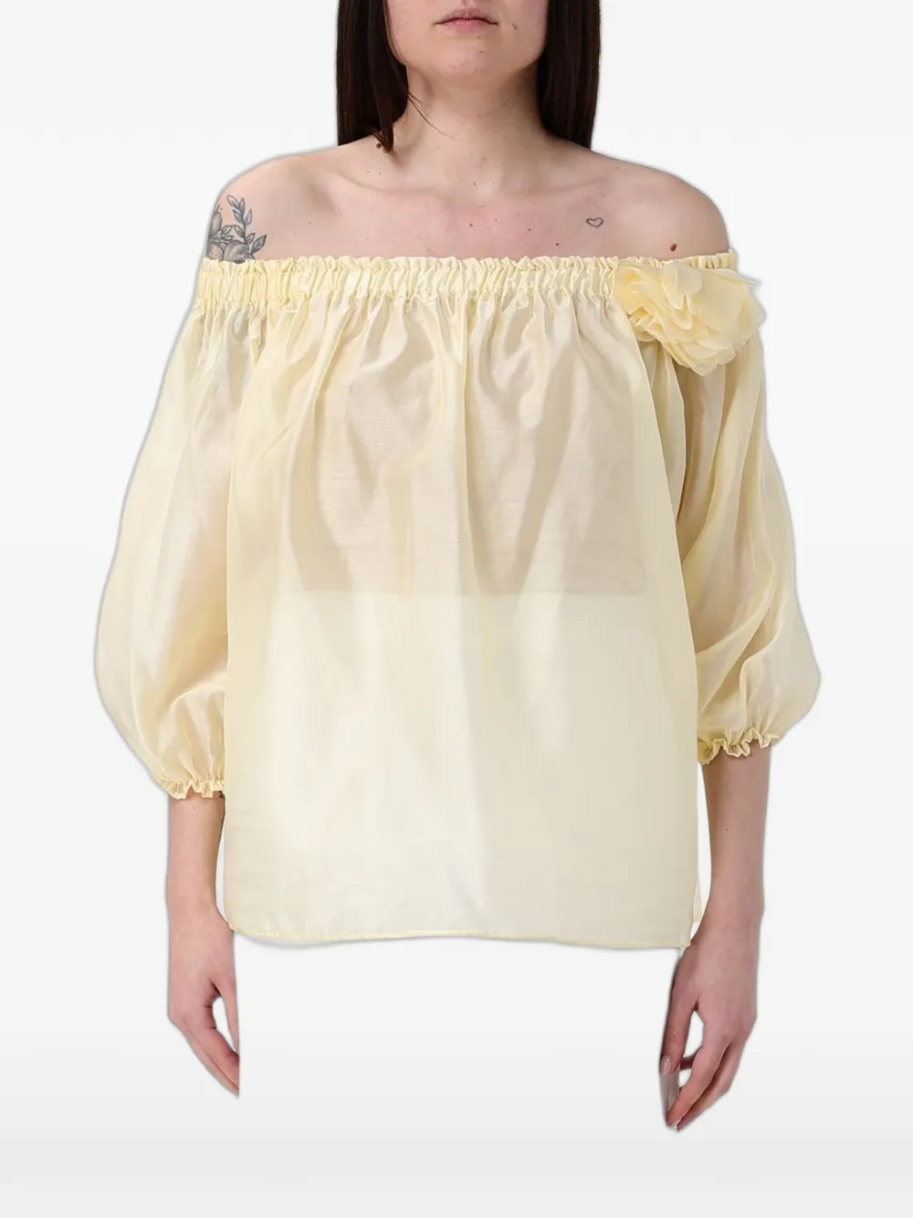 Hanita floral-detail off-the-shoulder blouse - Giallo