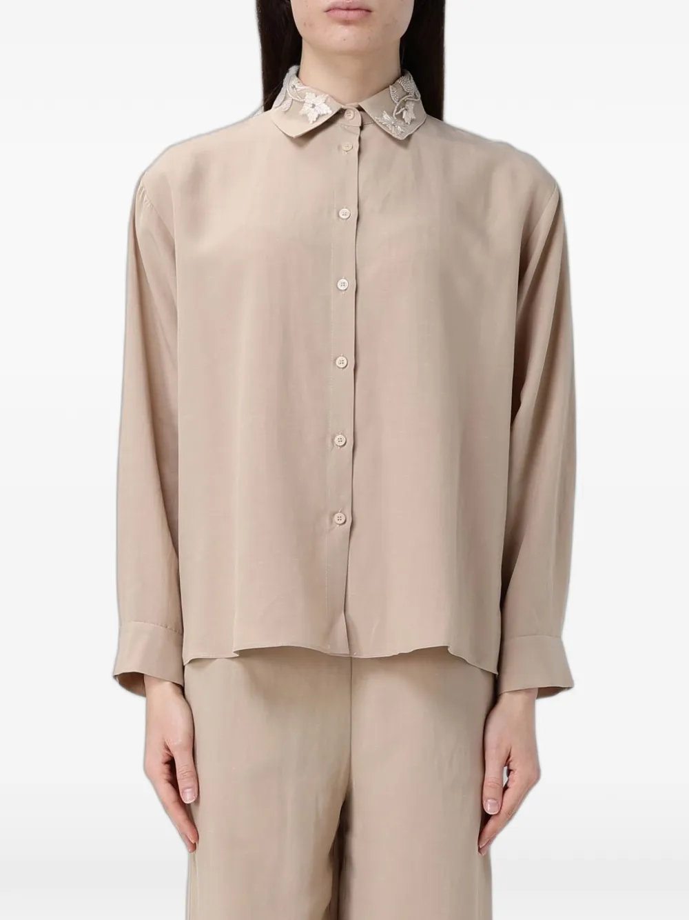 Hanita embroidered-collar long-sleeve shirt - Nude