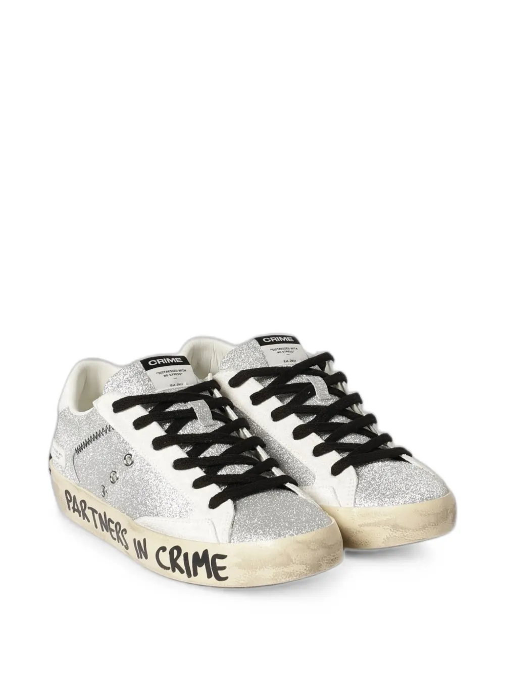 Crime London distressed glitter-detail sneakers Zilver