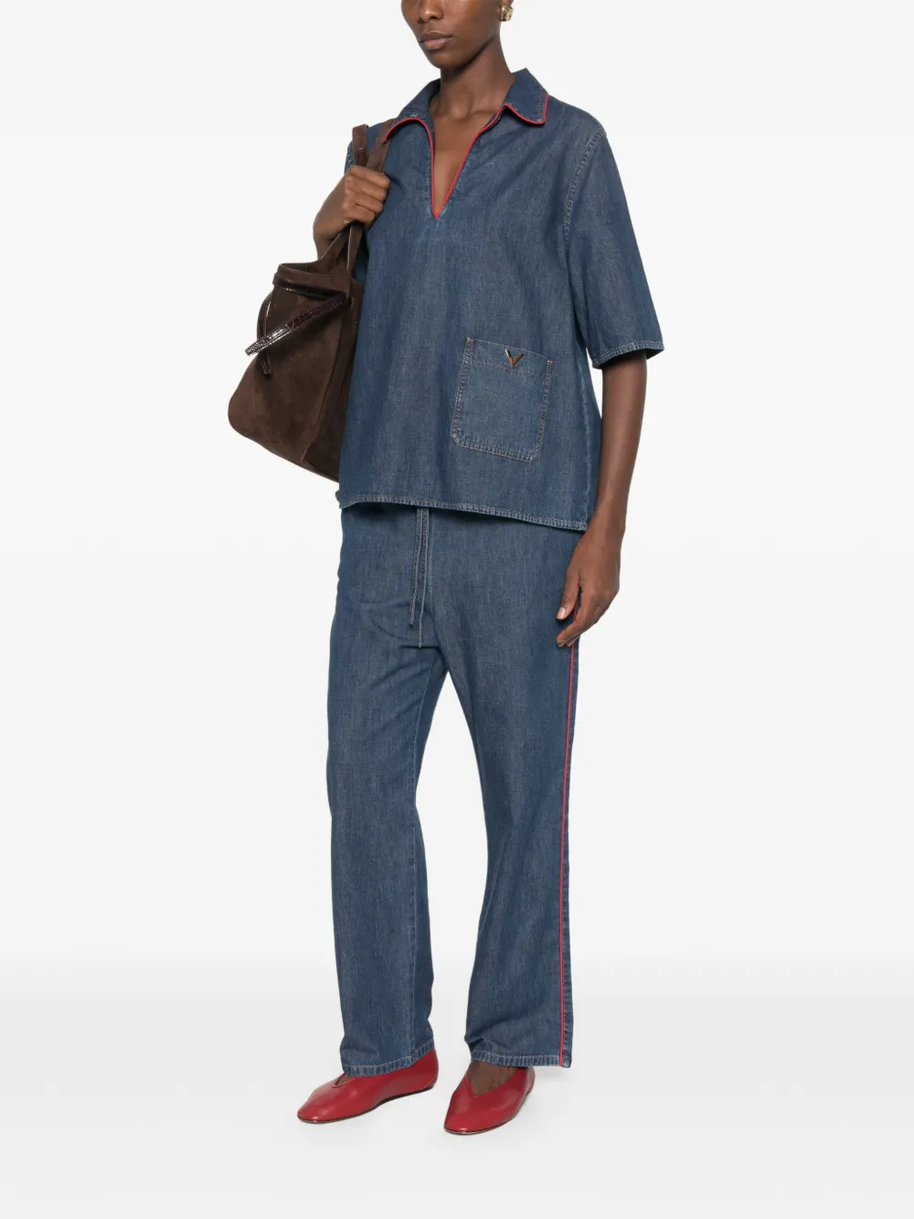 Valentino Garavani Jeans met contrasterende afwerking en trekkoordtaille Blauw