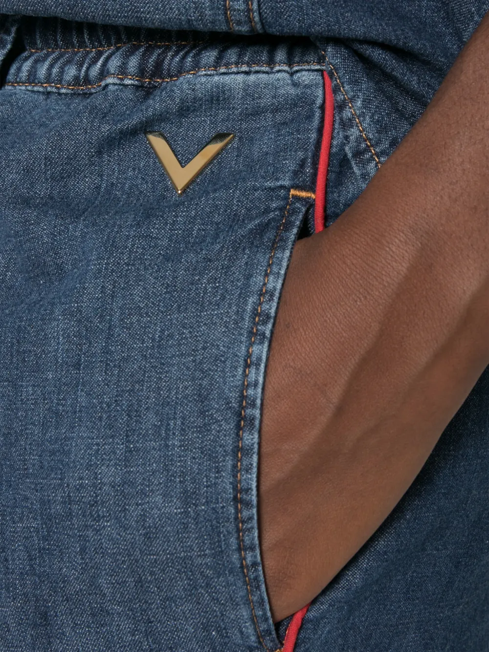 Valentino Garavani Jeans met contrasterende afwerking en trekkoordtaille Blauw