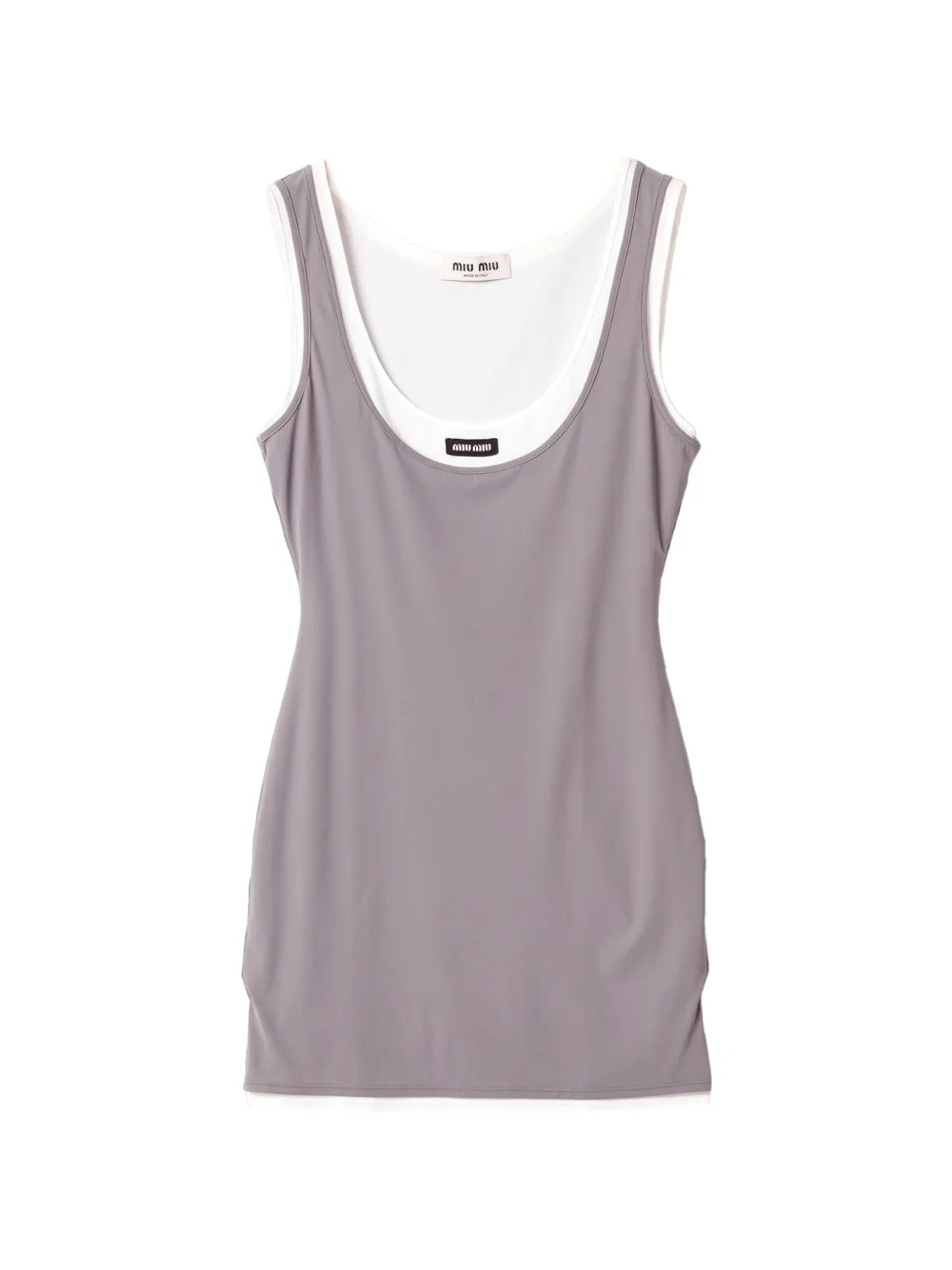 Miu Miu layered-effect logo-patch dress - Grigio