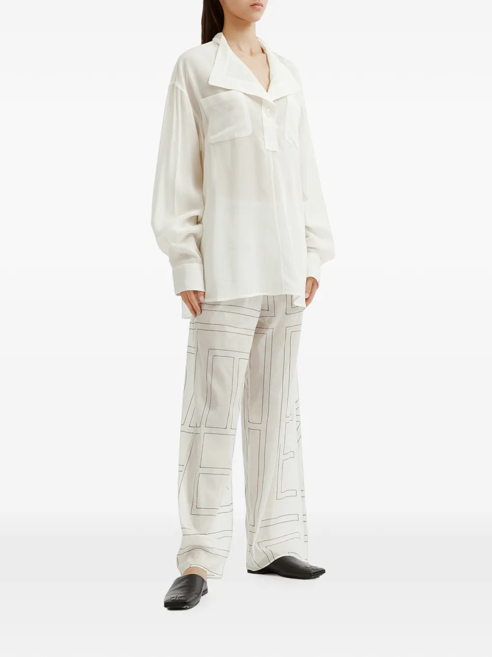 TOTEME Broek met geborduurd logo Wit