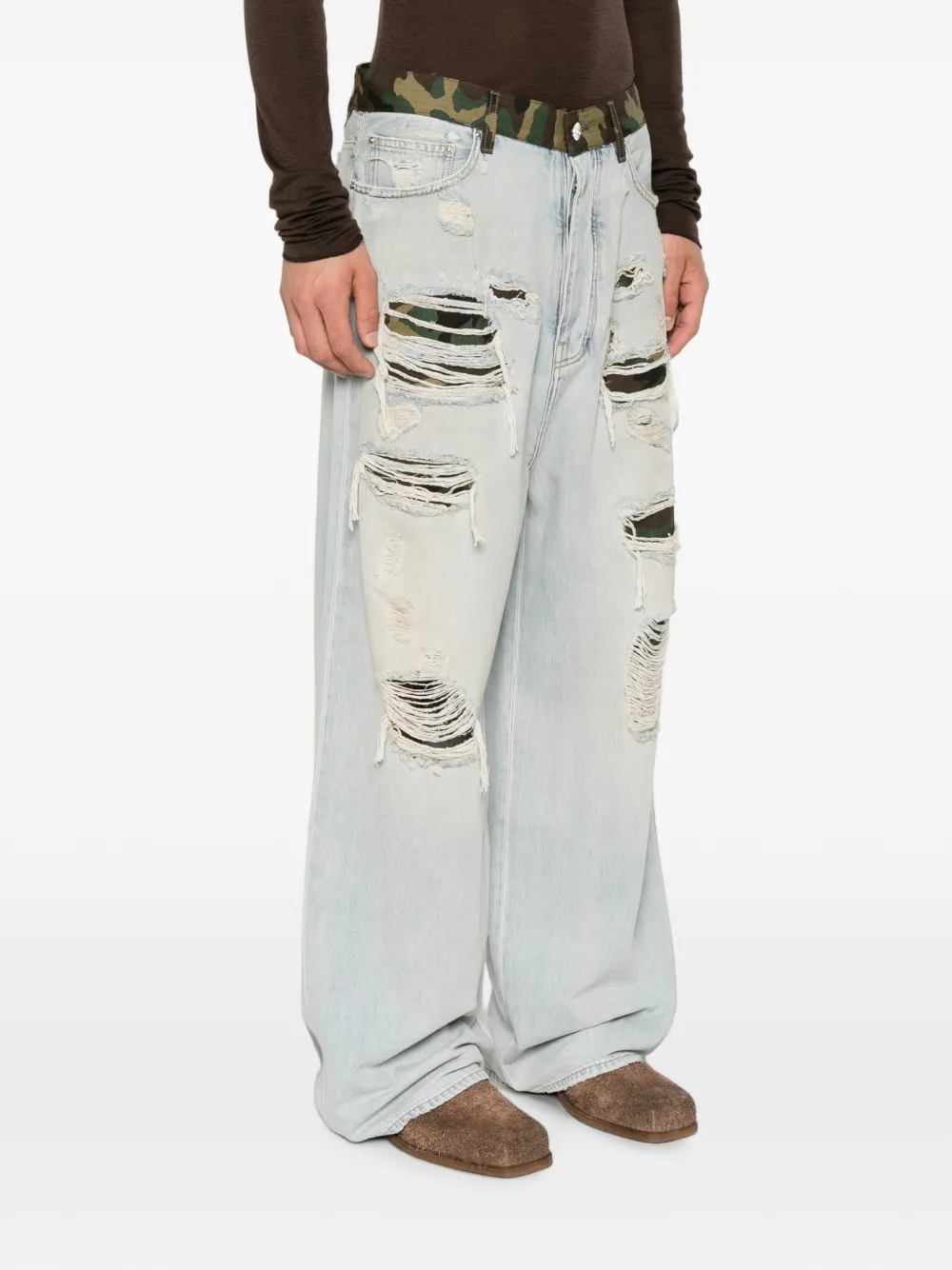 AMIRI Jeans met camouflageprint en gerafeld detail Blauw
