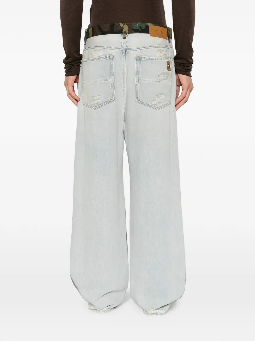 AMIRI Jeans met camouflageprint en gerafeld detail Blauw