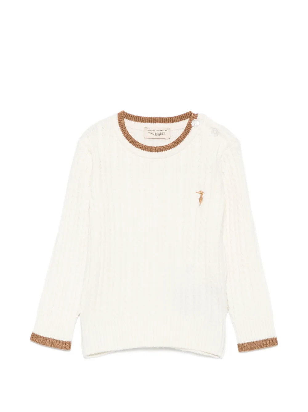 TRUSSARDI JUNIOR cable-knit logo-embroidered sweater - Toni neutri
