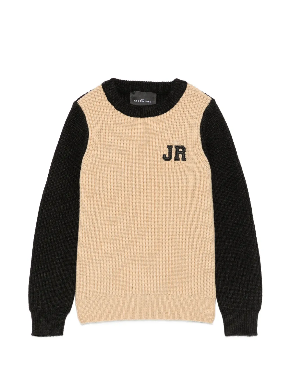 John Richmond Junior logo-patch ribbed-knit sweater - Toni neutri