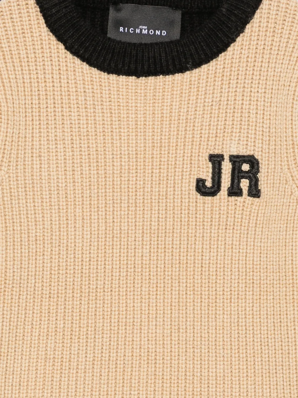 John Richmond Junior Ribgebreide trui met logo-patch Beige