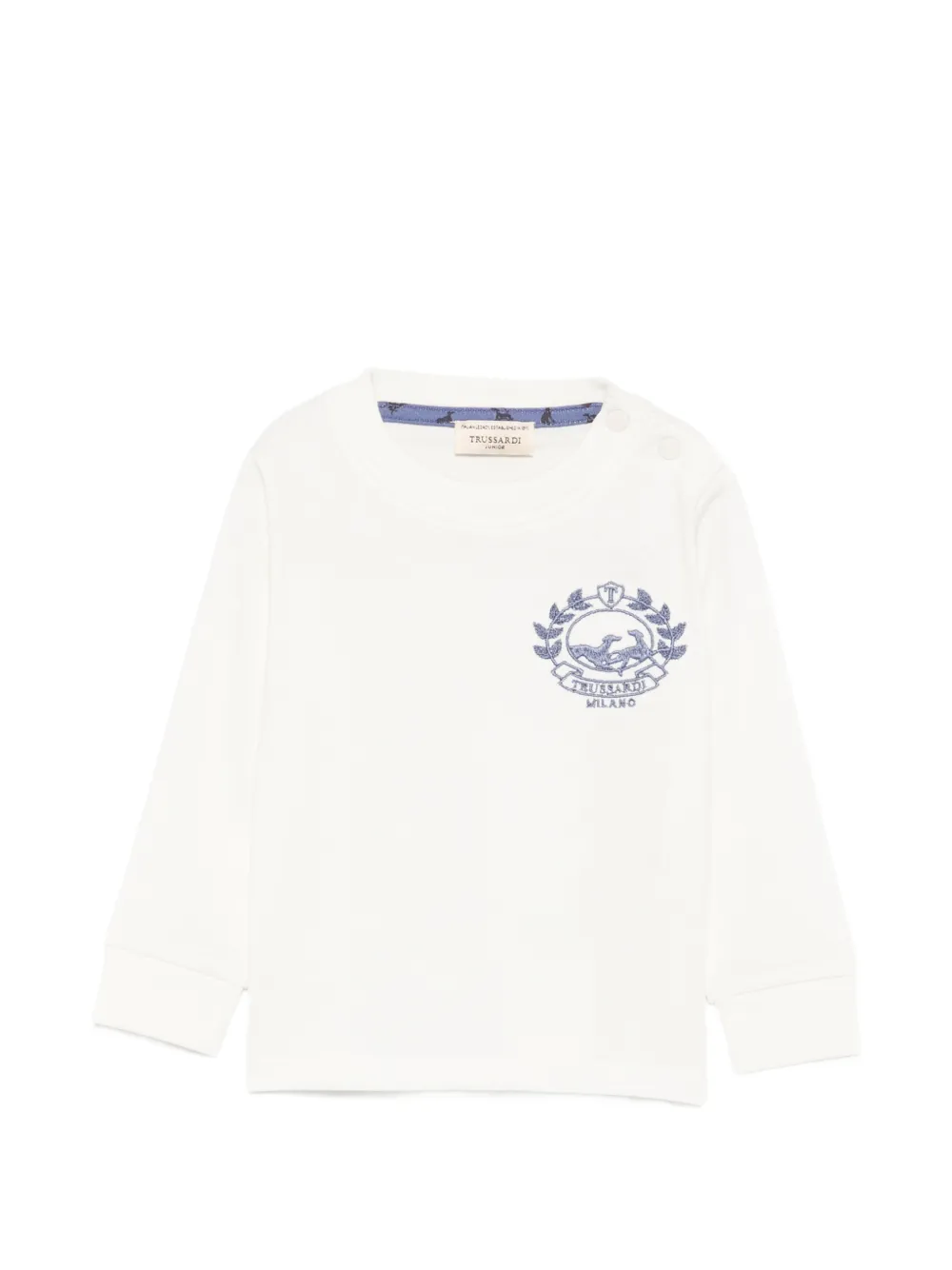 TRUSSARDI JUNIOR logo-embroidered shoulder-button top - Toni neutri