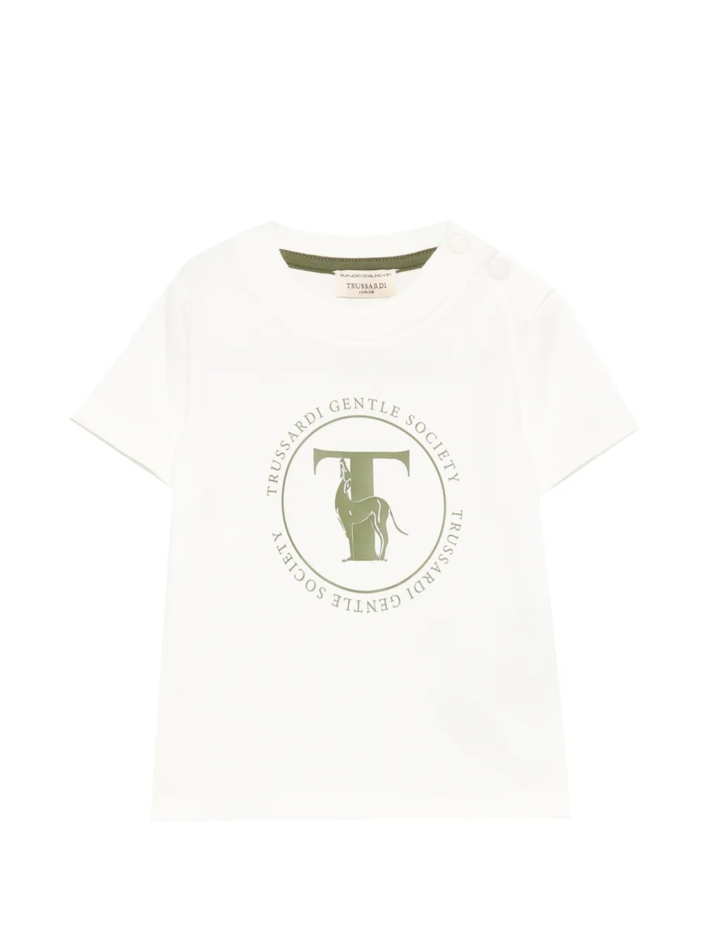 TRUSSARDI JUNIOR logo-print press-stud T-shirt - Toni neutri