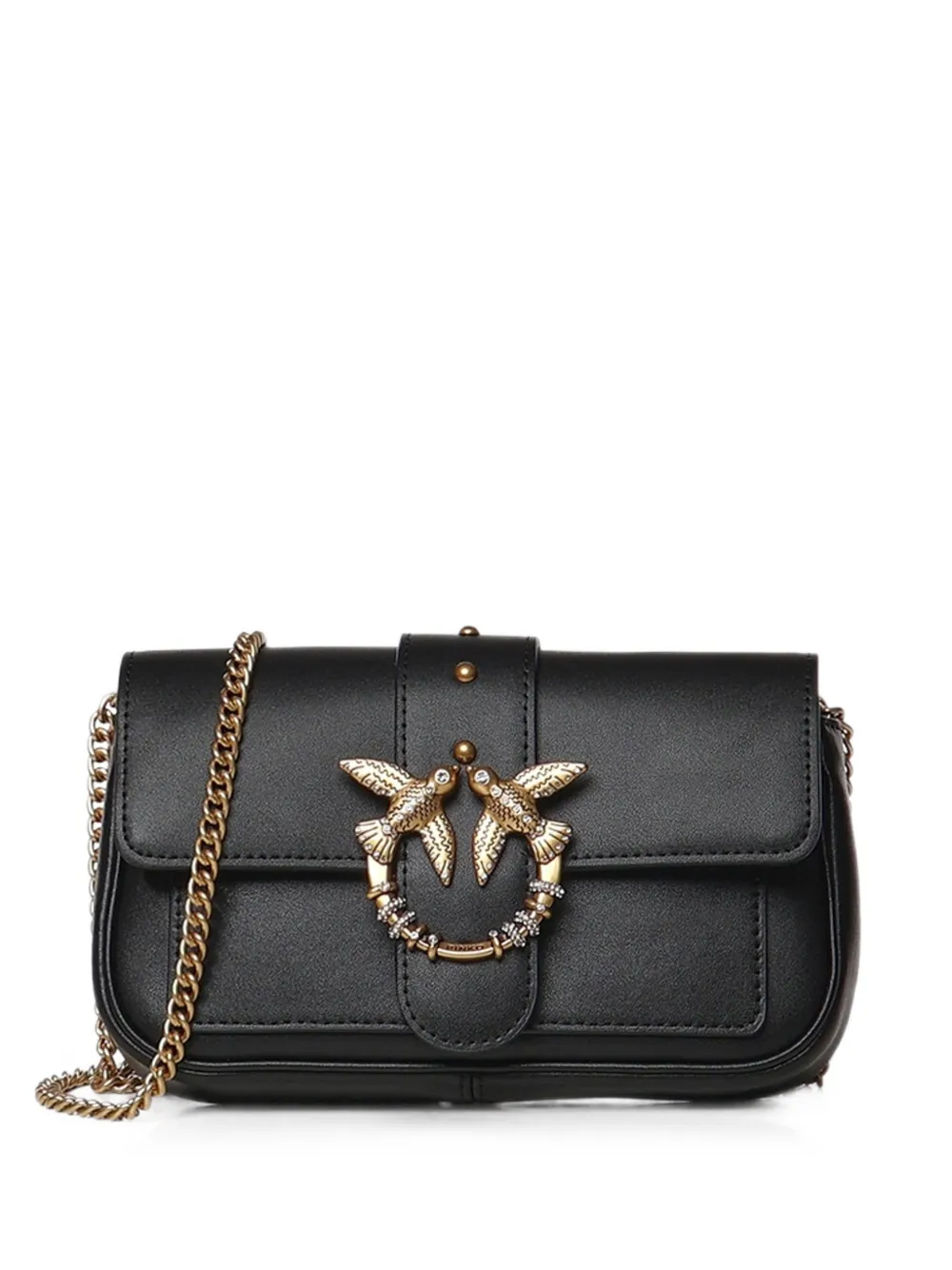 PINKO Love Bag Pocket small leather shoulder bag with jewel buckle - Nero