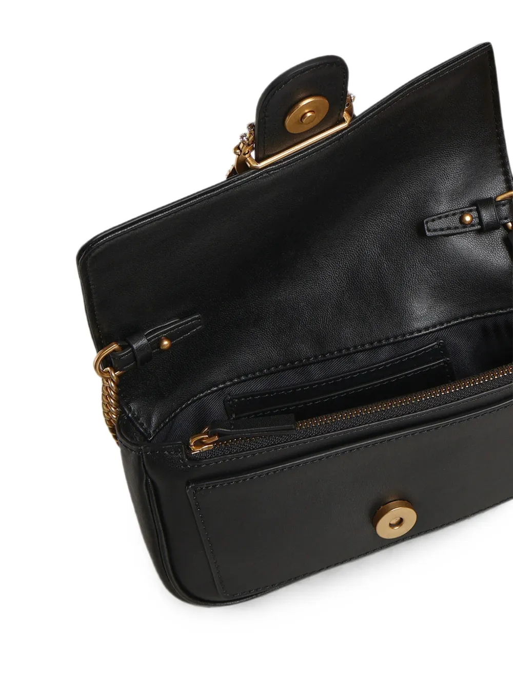PINKO Kleine Love Bag Pocket leren schoudertas met juwelen gesp Zwart