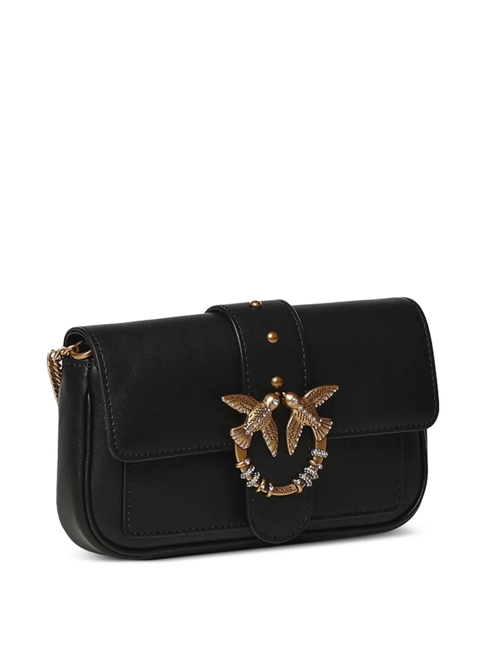 PINKO Kleine Love Bag Pocket leren schoudertas met juwelen gesp Zwart