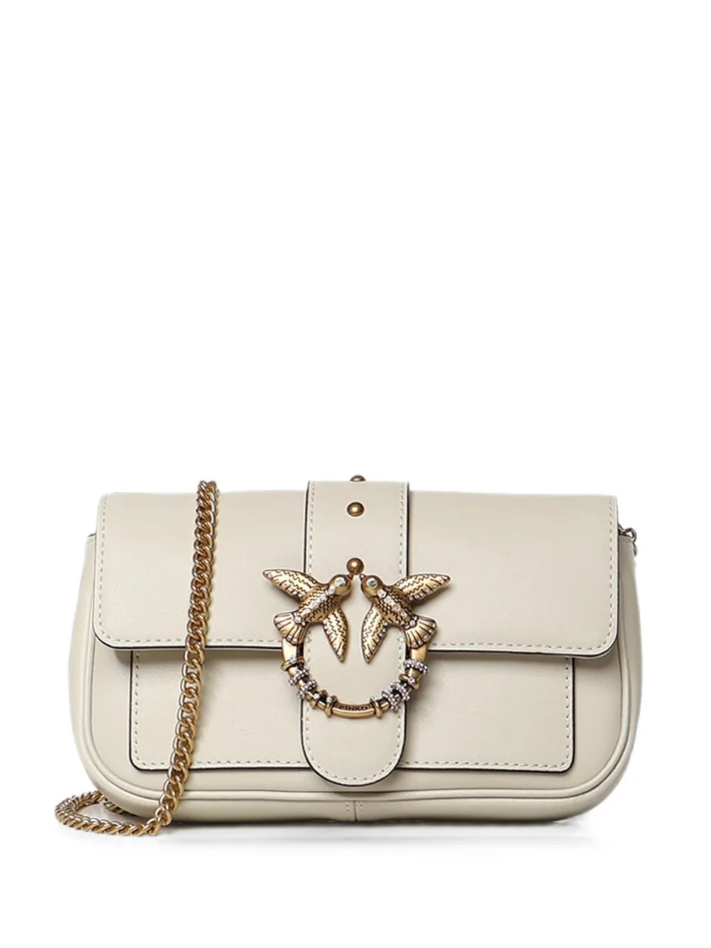 PINKO Love Bag Pocket small leather shoulder bag with jewel buckle - Toni neutri