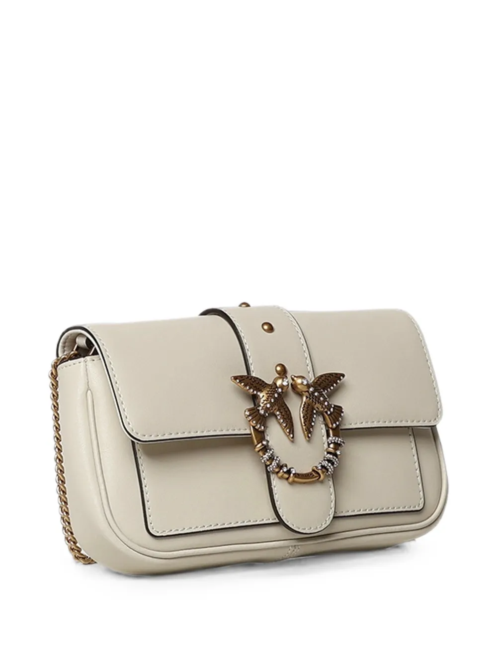 PINKO Kleine Love Bag Pocket leren schoudertas met juwelen gesp Beige