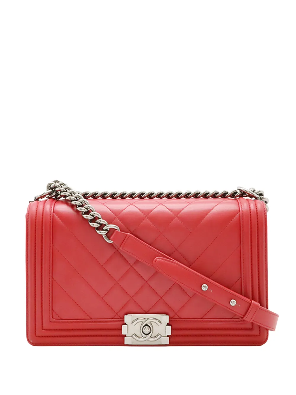 CHANEL Pre-Owned 2014 Medium Chevron and Diamond Quilted Lambskin Boy Flap crossbody bag - Rosso