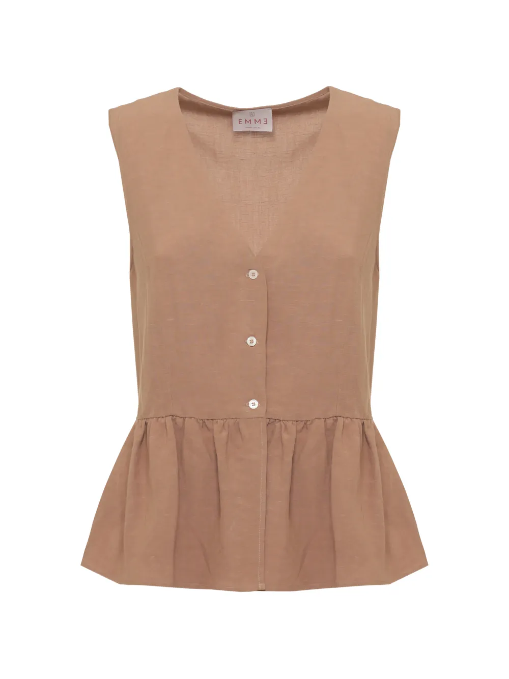 Emme Ruffle-hem V-neck Top In Nude