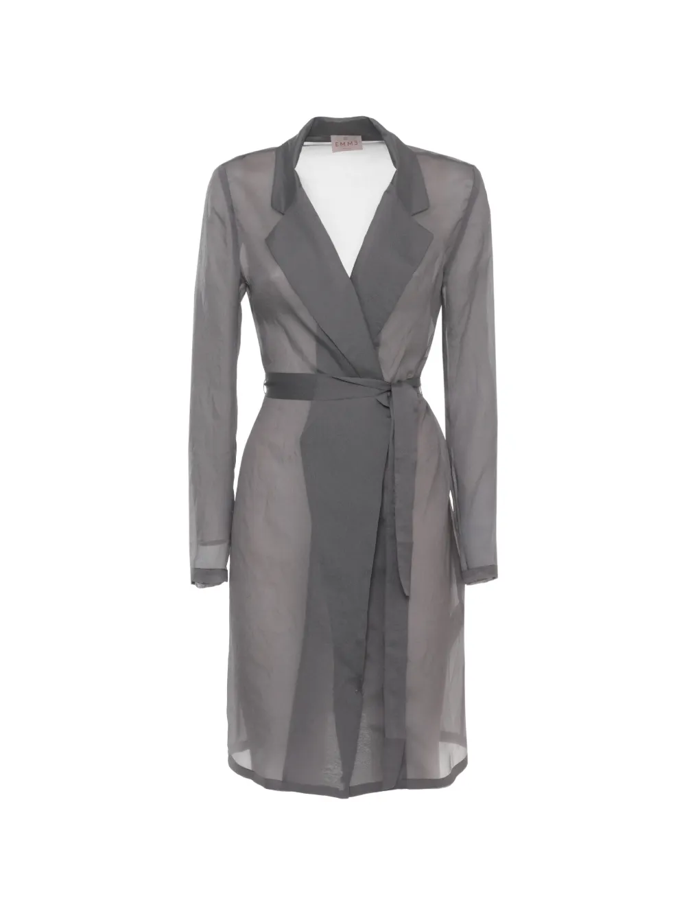 Emme Sheer Belted Coat In Gray